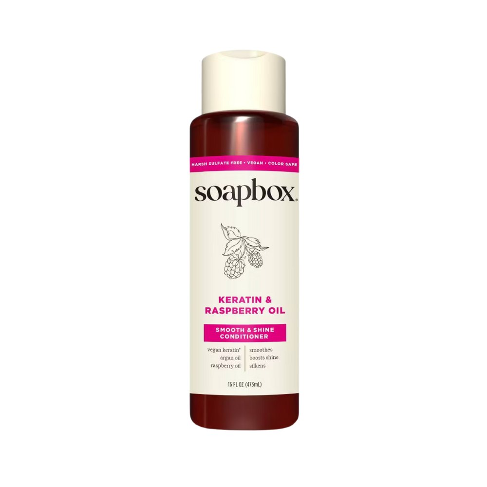 Soapbox Keratin and Raspberry Oil Smooth and Shine Conditioner - 473ml | سوب بوكس بلسم تنعيم ولمعان الشعر بالكيراتين وزيت التوت – 473 مل