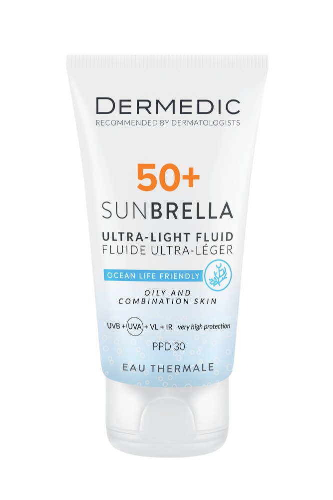 DERMEDIC Sunbrella Ultra-light fluid SPF 50+oily&combination skin - 40ml | ديرمديك واقي شمسي خفيف القوام للبشرة الدهنية و المختلطة spf50 - 40 مل