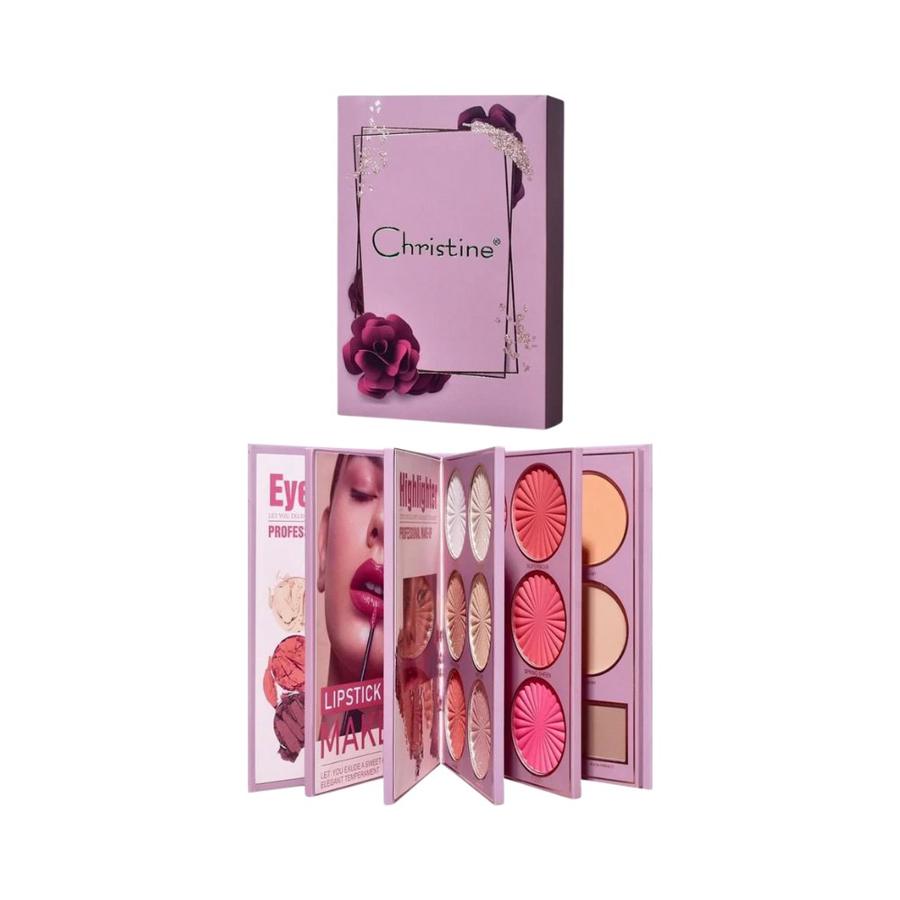 Christine 5 in 1 Palette Notebook Eye Shadow + Illuminator + Blush + Lipstick | كريستين باليت 5في 1