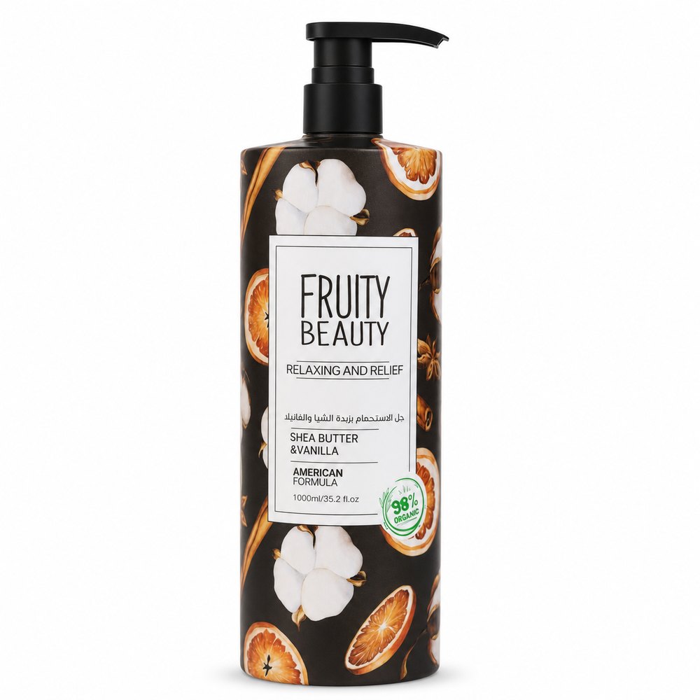 FRUITY BEAUTY Shower Gel Relaxing And Relief Shea Butter & Vanilla - 1000ml | فروتي بيوتي زبدة الشيا وفانيلا - 1000مل