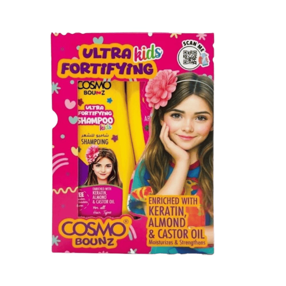 COSMO COSMETICS 2PC SHAMP & COND FORTIFYING KIDS - 400ml | كوزمو كوزمتكس مجموعة شامبو وبلسم للأطفال – قطعتان × 400 مل