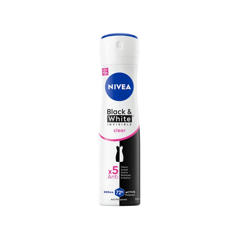 NIVEA Black & White Invisible Clear Anti-Perspirant Spray - 200ml | نيفيا بخاخ مزيل تعرق لا يترك علامات على الملابس - 200 مل