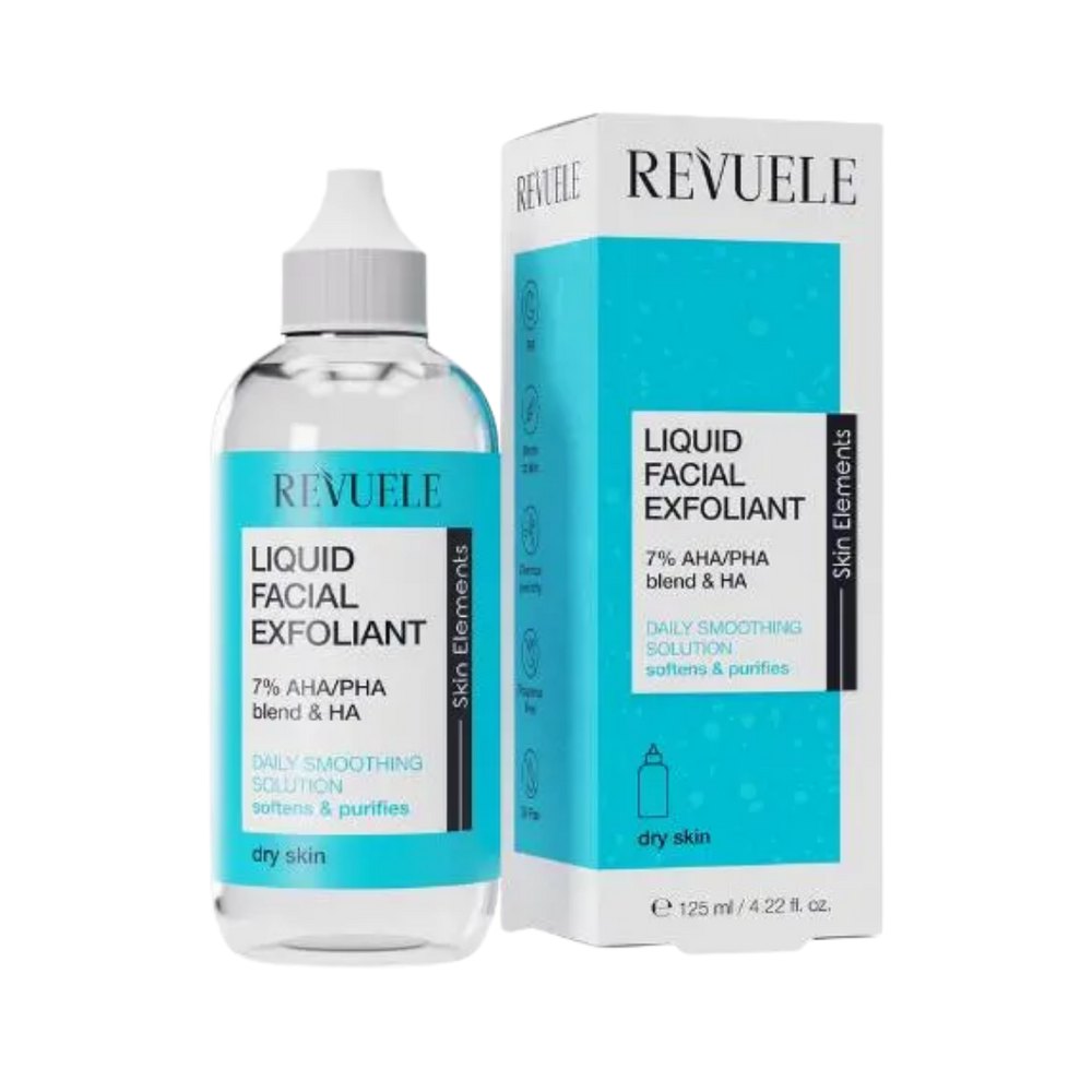 Revuele Liquid Facial Exfoliant 7% AHA/PHA BLEND + HA for dry skin - 125ml | ريفويل تونر مقشر بالأحماض 7% + هيالورونيك اسيد للبشرة الجافة - 125 مل