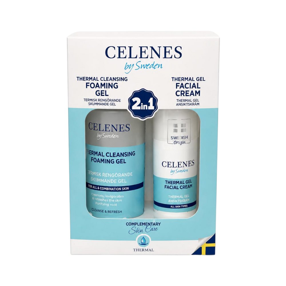 Celenes by Sweden Thermal Cleansing Foaming Gel & Thermal Gel Facial Cream 2-in-1 Set | سيلينس مجموعة غسول رغوي ومرطب للوجه 2 في 1
