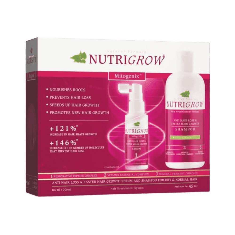 NUTRIGROW Anti Hair Loss & Faster Growth Serum And Shampoo For Greasy Hair +300ml - 180ml | نايتروجرو شامبو مضاد لتساقط الشعر - 180مل