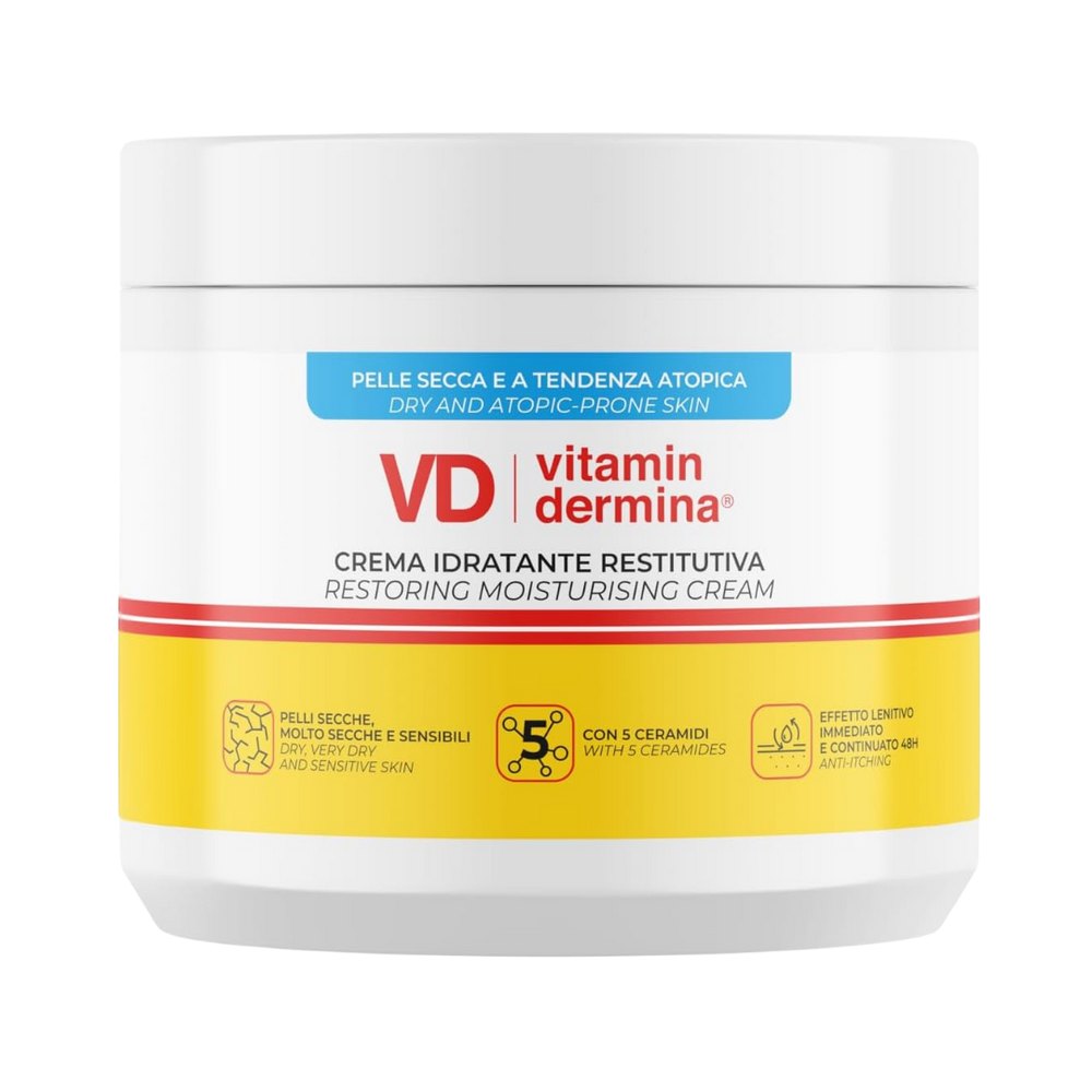 Vitamin dermina Crema Idratante Restitutiva - 400ml | فيتامين ديرمين كريم مرطب للوجه وللجسم للبشرة الجافة - 400 مل