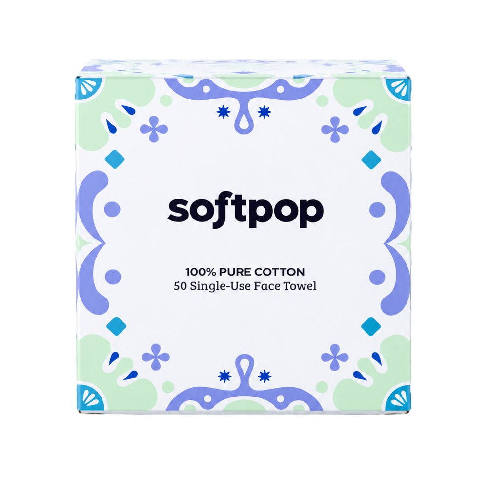Soft pop 100% pure cotton 50 single use face towel | سوفت بوب مناديل وجه - 50 منديل