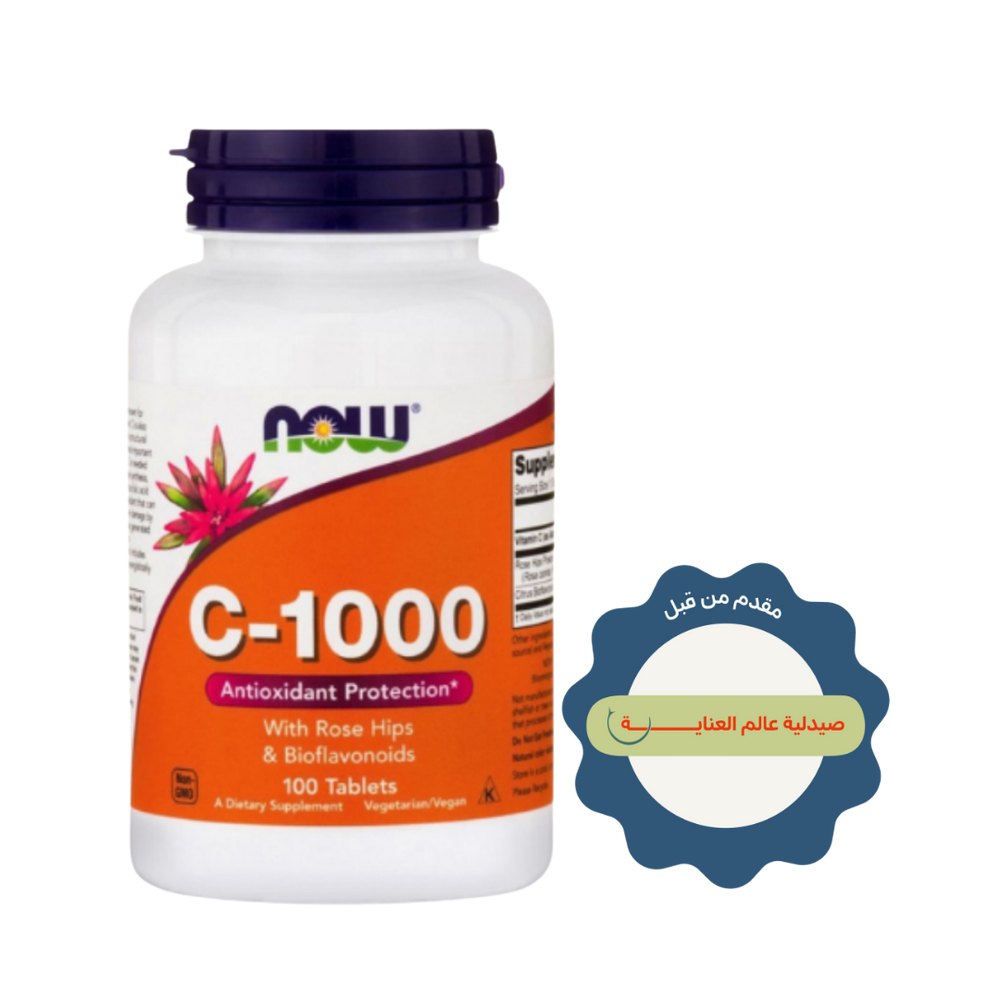 now Vitamin C-1000 With Rose Hips & Bioflavonoids - 100 tablets | ناو مكمل غذائي فيتامين سي وخلاصة وردة المسك والبيوفلافونويد - 100 مضغوطة