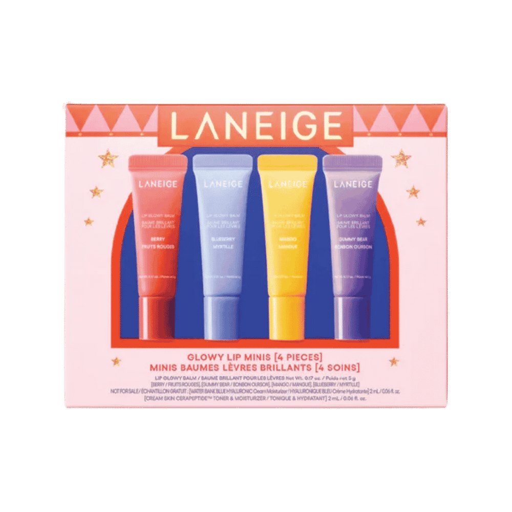 Laneige Glowy Lip Minis 4 Piezas Mini Bálsamos Labiales Brillantes 4 Cuidados | لانيج مجموعة مرطبة للشفاه - 4 قطع ميني