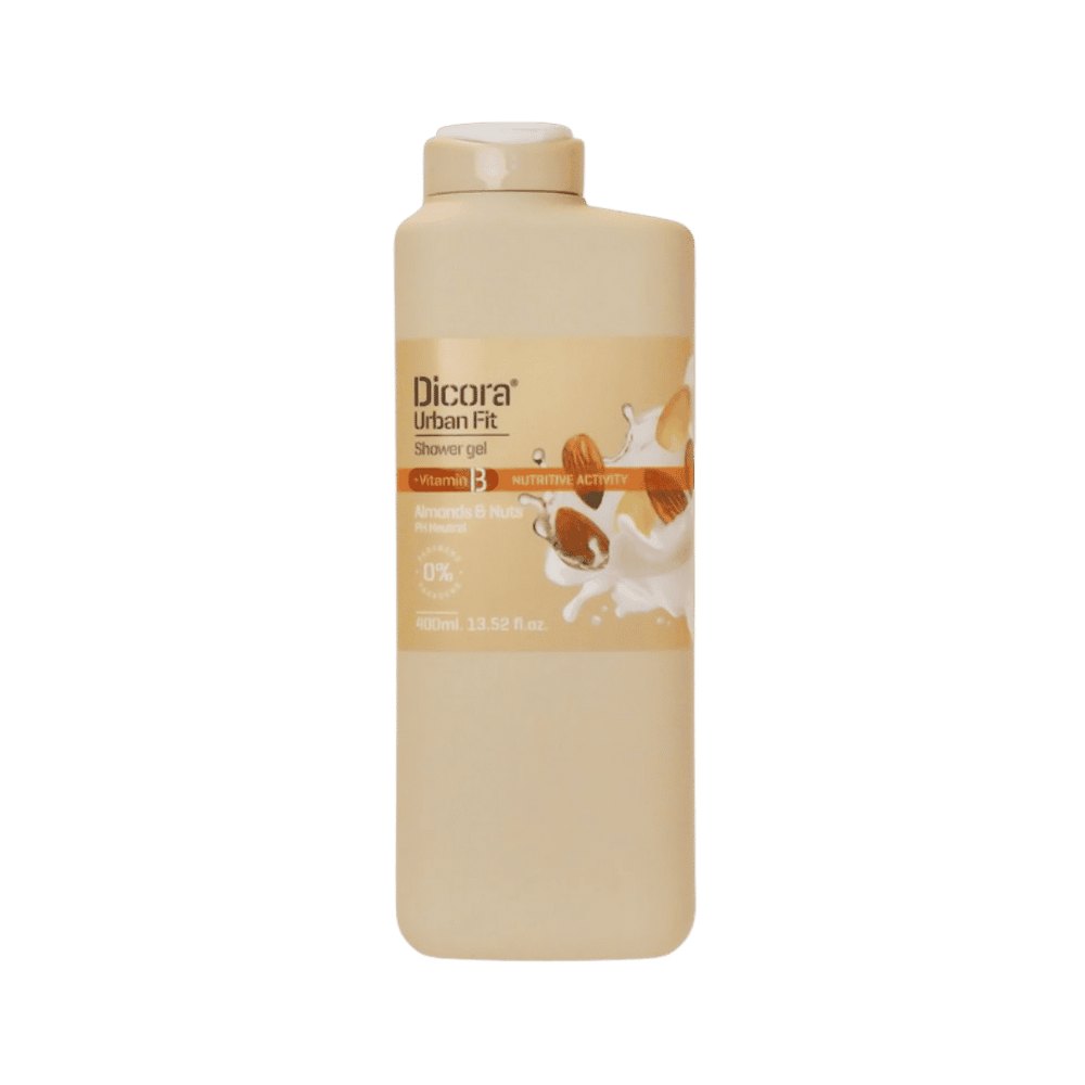 Dicora Urban Fit Shower Gel + Vitamin B Nutritive Activity Almonds & Nuts - 400ml | ديكورا سائل استحمام مغذي للبشرة باللوز وفيتامين بي - 400 مل