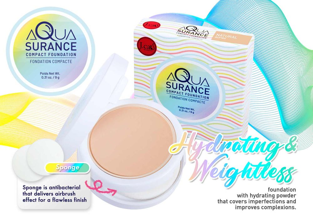 J. Cat Aquasurance Compact Foundation, Porcelain - 9g| جي كات فاونديشن بودرة مضغوطة-9غرام