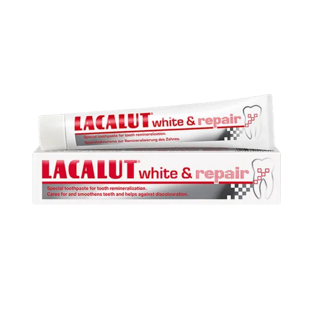 Lacalut white & repair Toothpaste - 75ml | لاكالوت وايت آند ريبير معجون أسنان لتبييض الأسنان وإصلاح المينا – 75 مل