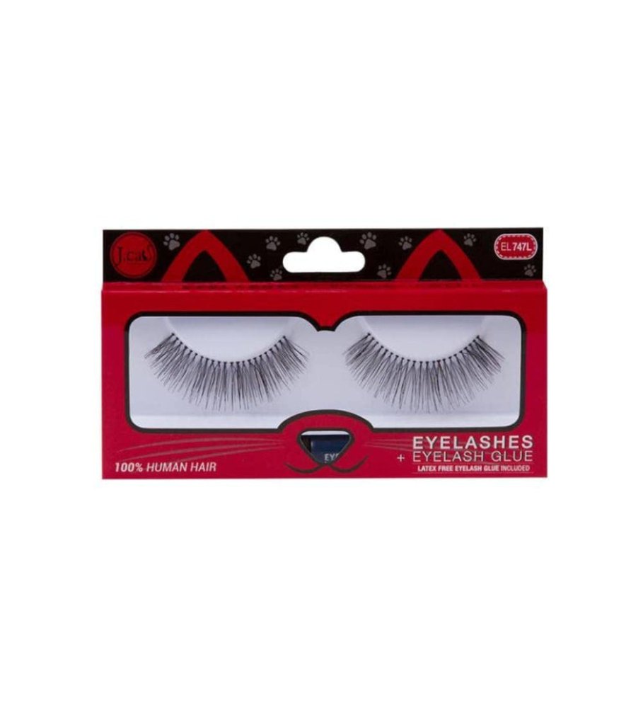 J. Cat Tapered Eyelashes + Eyelash Glue Elt-747L | جي كات رموش اصطناعية مع لاصق
