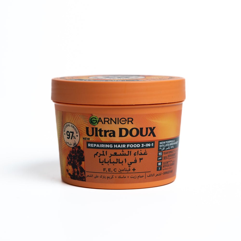 Garnier Ultra Doux Repairing Papaya 3-in-1 Hair food For Damaged Hair - 390ml | غارنييه الترا دو غذاء الشعر بالبابايا 3 في 1 للشعر التالف والمتضرر - 390 مل
