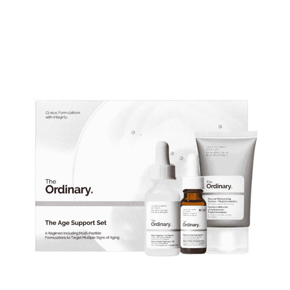 The Ordinary Age Support Set - 3-Step Multi-Peptide + HA, Multi-Peptide Eye Serum, and Natural Moisturizing Factors + PhytoCeramides | ذا أورديناري مجموعة العناية بمقاومة علامات التقدم بالعمر 3 خطوات بالببتيدات والترطيب