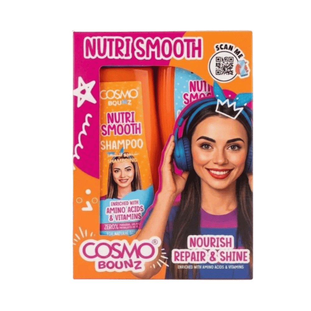 COSMO COSMETICS 2PCS SHAMP & COND NUIRI SMOOTH - 400ml | كوزمو كوزمتكس مجموعة شامبو وبلسم نوتري سموث المغذية والمنعّمة – قطعتان × 400 مل