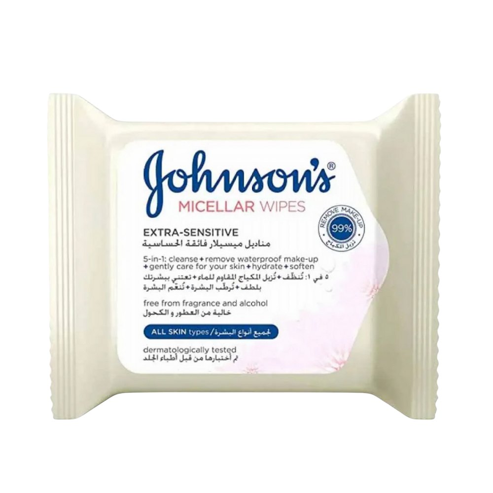 Johnson's Micellar Makeup Removing Wipes for Sensitive Skin - 25 Wipes | جونسون مناديل ميسيلار لإزالة المكياج للبشرة الحساسة – 25 منديل