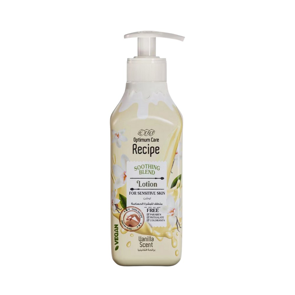 Eva Optimum Care Recipe Soothing Blend Lotion Vanilla Scent - 370ml | لوشن إيفا أوبتيموم كير ريسيبي – مزيج مهدّئ برائحة الفانيلا – 370 مل