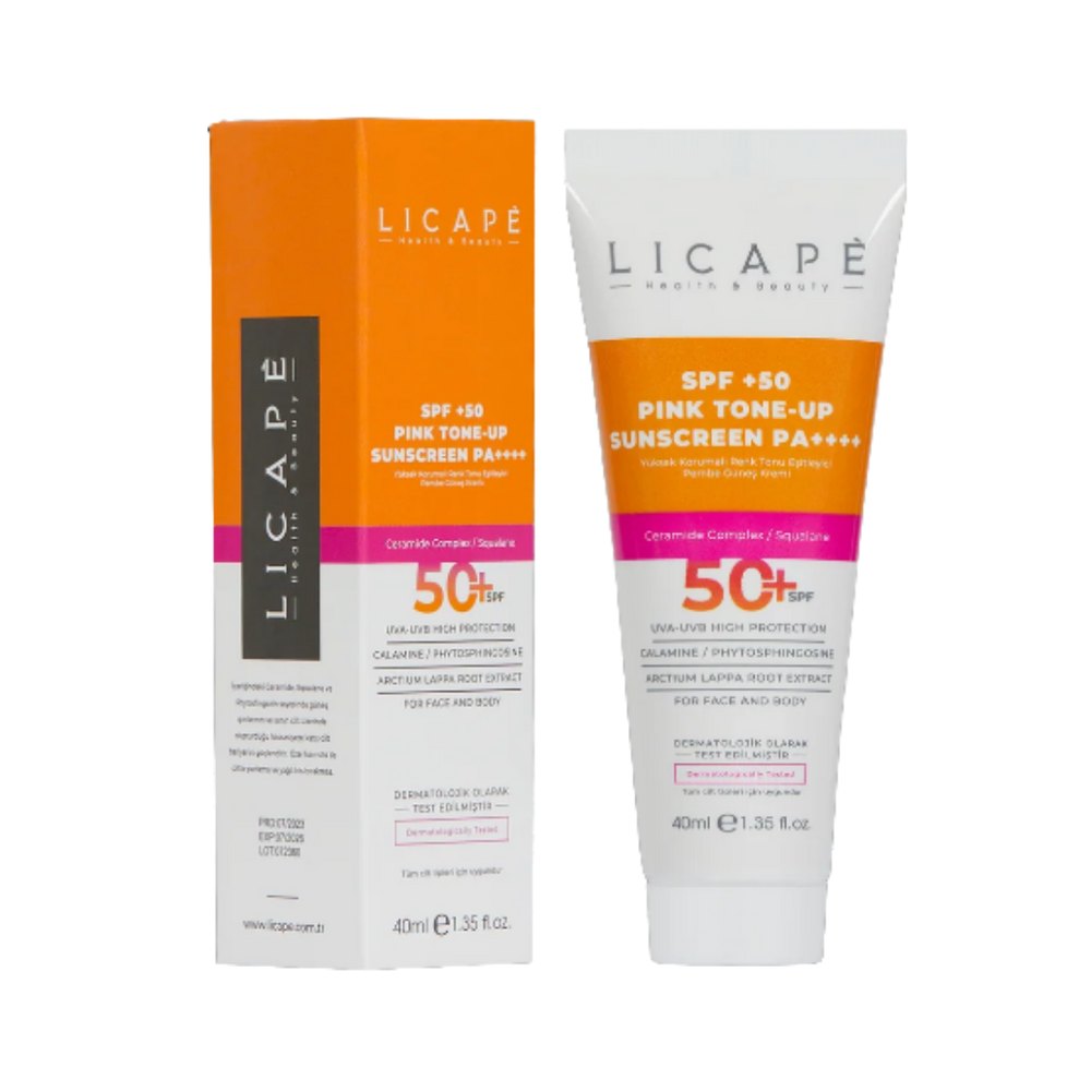 LICAPE Pink Tone Up Sunscreen Spf +50 - 40ml | ليكابي واقي شمس وردي لتوحيد لون البشرة بعامل حماية SPF 50+ – 40 مل