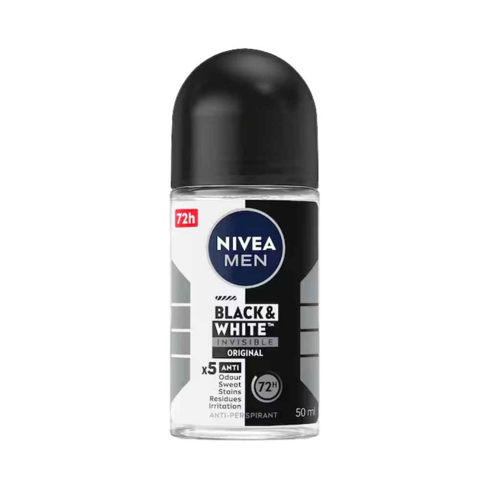 NIVEA MEN Black & White Invisible Antiperspirant Roll-On Deodorant Original - 50ml | نيفيا مزيل تعرق رول بلاك اند وايت - 50 مل