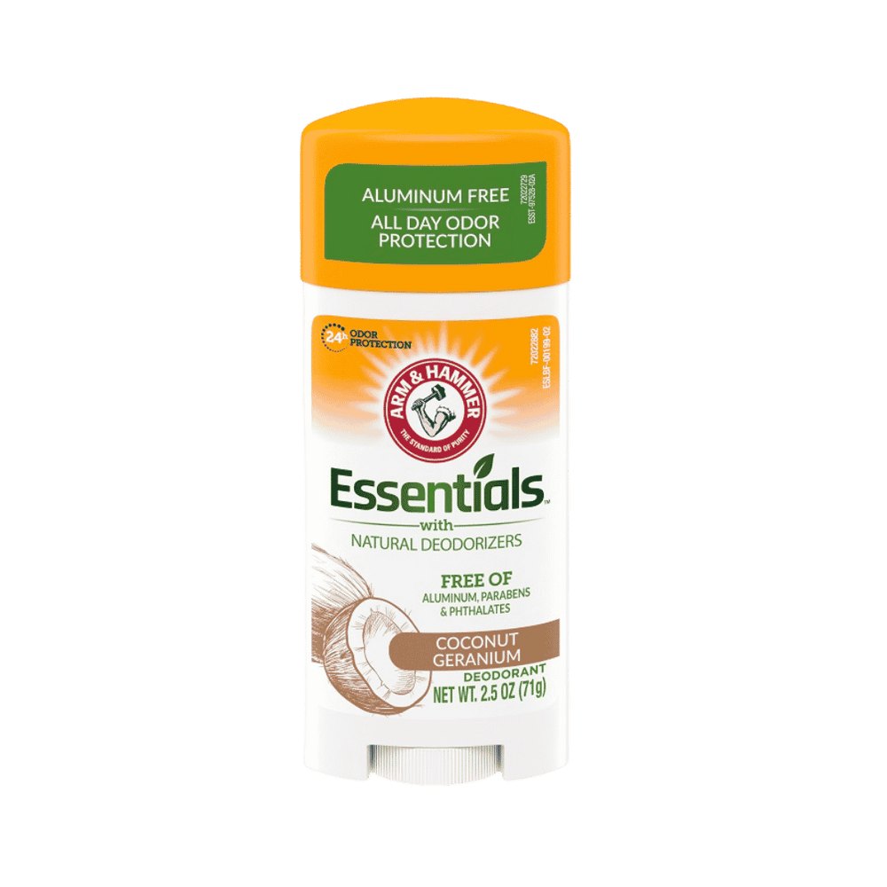 ARM & HAMMER Essentials Deodorant, with Natural Deodorizers, Coconut Geranium - 71g | ارم اند هامر مزيل تعرق ستيك برائحة جوز الهند والجرانيوم - 71 غ