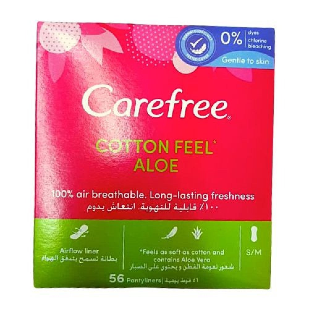 Carefree Cotton Feel Aloe - 56pads | كير فري فوطة القطنية اليومية بالصبار – 56 فوطة