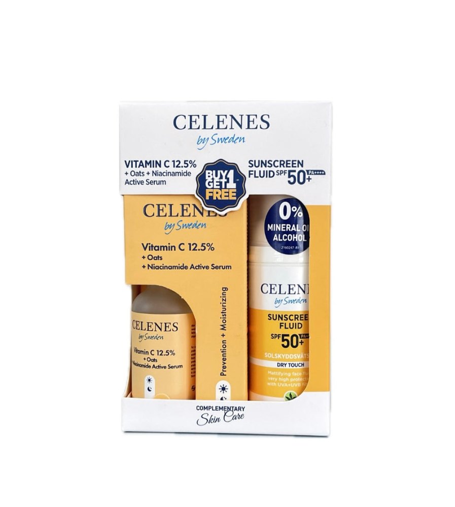 Celenes by Sweden Vitamin C12.5% & Sunscreen 50 - 50mlx30ml | سيلينس سيروم فيتامين سي 12.5% و واقي شمسي spf50 - 50x30 مل