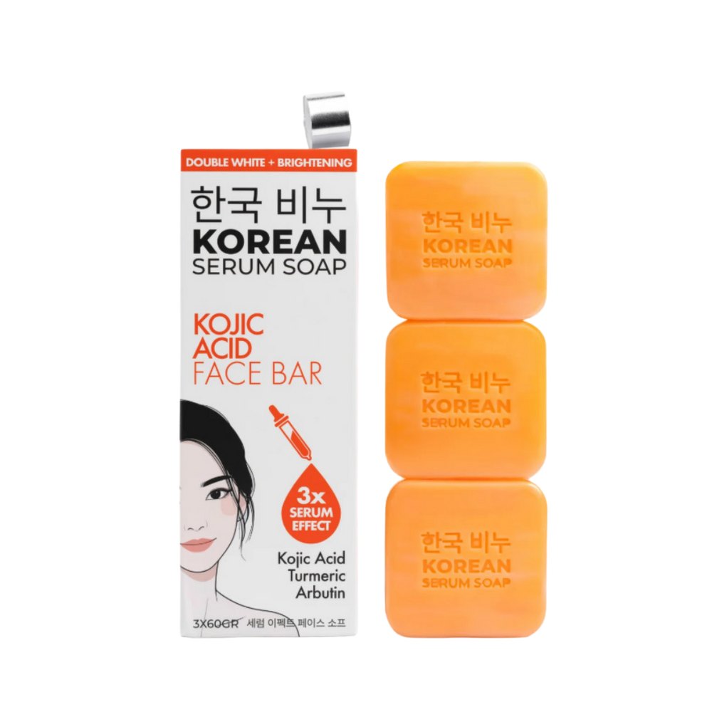 GREEN LABEL Korean Serum Soap Kojic Acid Face Bar - 3x60 gr - 60gr |جرين ليبل صابونة سيروم كوجيك أسيد كورية للوجه – 3×60 غ (60 غ)