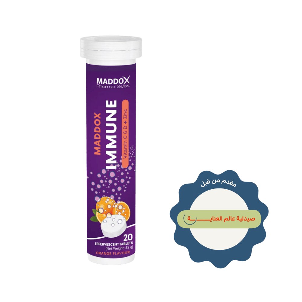 MADDOX Pharma Swiss Immune Vitamin C & D + Zinc Flavour 20 Effervescent Tablets - 82g | مادوكس فارما فيتامين سي و دي مع الزنك بنكهة – 20 قرص فوار – 82 غرام