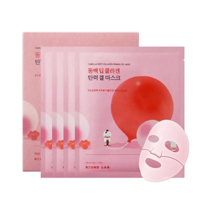 ROUND LAB Camellia Deep Collagen Firming Gel Mask - 4pcs | راوند لاب ماسك للوجه بالكولاجين والكاميليا - 4 قطع