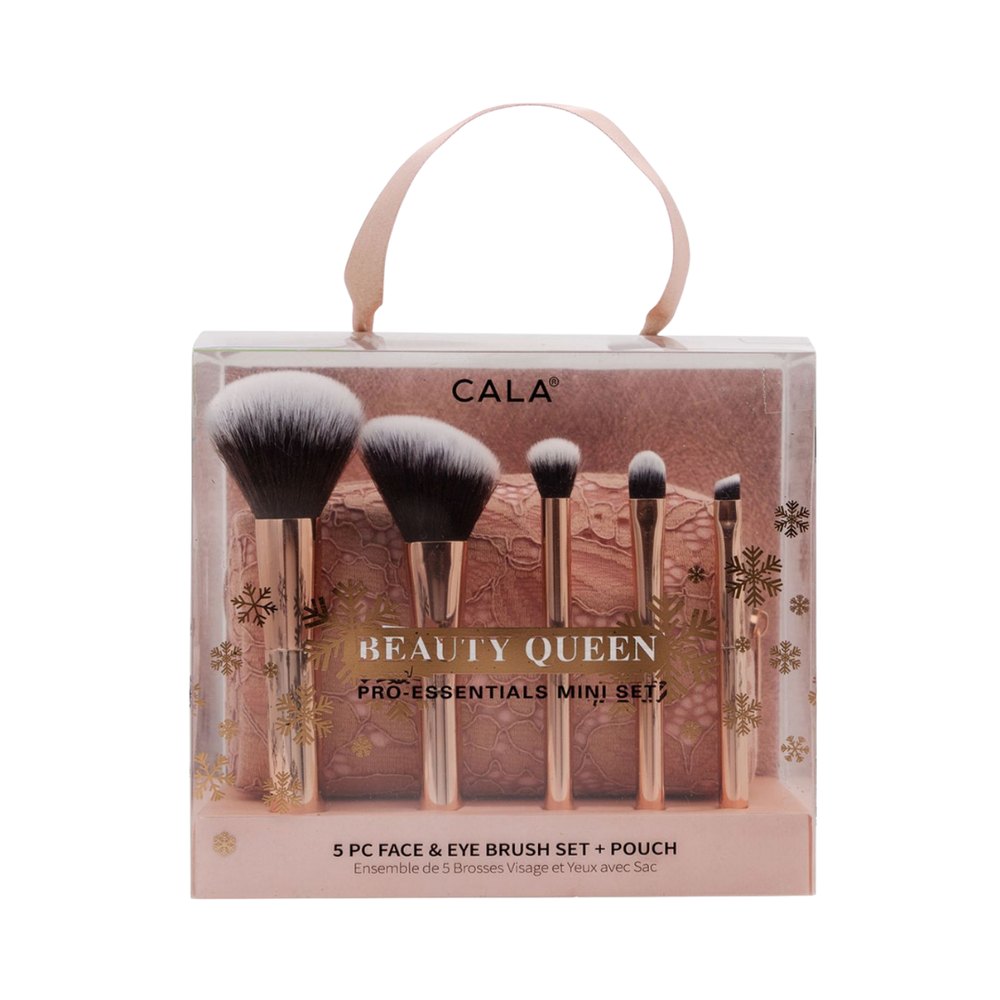 Cala 5 Piece Face & Eye Brush Set & Pouch - Beauty Queen Pro-Essentials Mini Set | كالا مجموعة فرش وجه وعين 5 قطع مع حقيبة