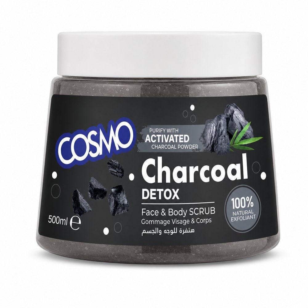 COSMO Charcoal Detox Face & Body Scrub - 500ml | كوزمو مقشر للوجه و الجسم بالفحم النشط - 500 مل