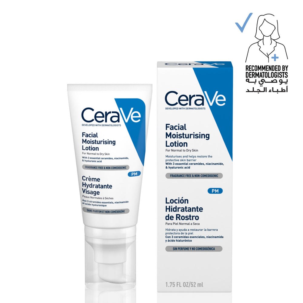 Cerave PM Facial Moisturizing Lotion Night Cream with Hyaluronic Acid - 52ml | سيرافي مرطب ليلي للبشرة العادية الى الجافة - 52 مل
