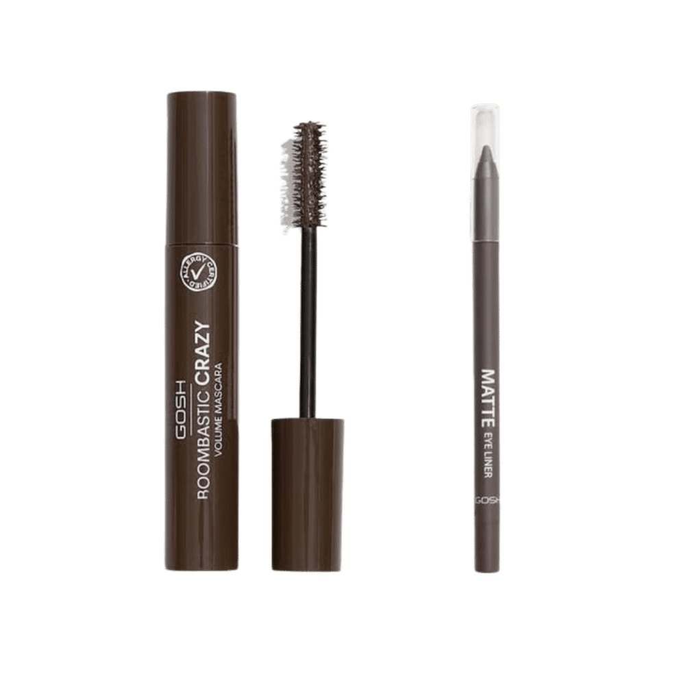 Gosh Boombastic Crazy 005 + Matte Eye Liner 014 Brown | جوش ماسكارا بوومباستيك كريزي 005 + قلم آيلاينر مات 014 بني