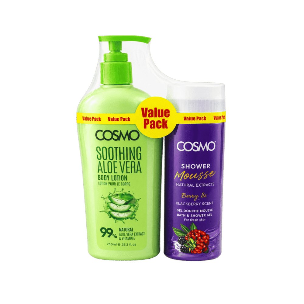COSMO Soothing Aloe Vera Body Lotion 99% Natural Shower Gel Citrus Blend |كوزمو باكيج لوشن للجسم + شاور جيل