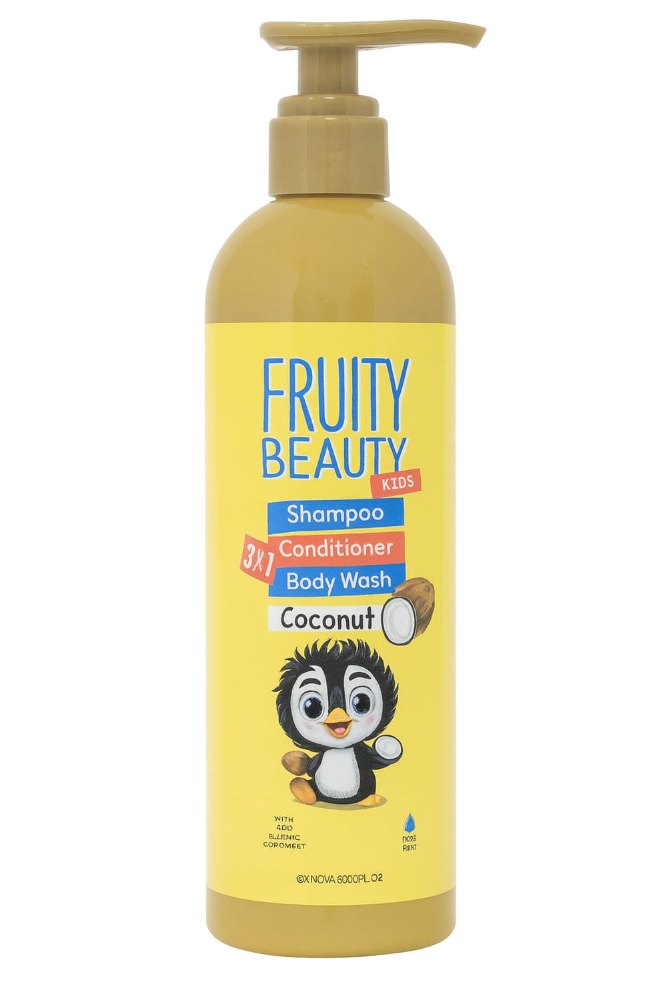 FRUITY BEAUTY Shampoo Conditioner Body Wash Coconut - 850ml | فروتي بيوتي شامبو وبلسم وغسول للجسم بجوز الهند – 850 مل