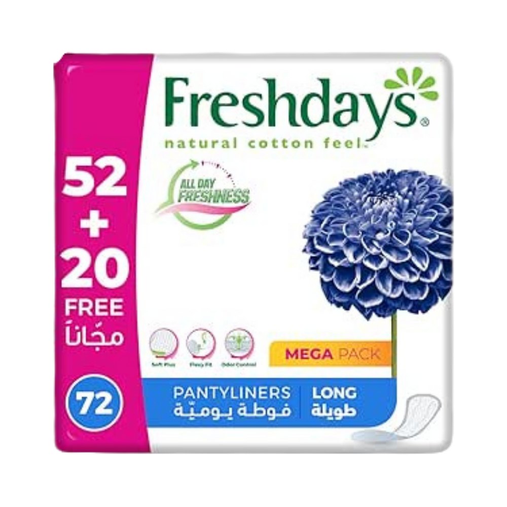 Fresh days Panty Liners Long - 72 Pads | فريش ديز فوط يومية طويلة - 72 فوطة