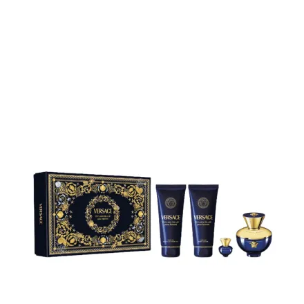 VERSACE Dylan Blue Set (EDP 100ml + EDP 5ml + BL 100ml + SG 100ml )| فيرساتشي سيت ديلان بلو او ديو بارفان للنساء - 100 مل + 5 مل + 100 مل + 100 مل