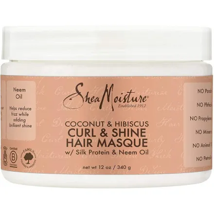 SheaMoisture Coconut & Hibiscus Curl And Shine Hair Masque - 340g | شيا مويستشر ماسك لتجعيد ولمعان الشعر بجوز الهند والكركديه - 340 غرام