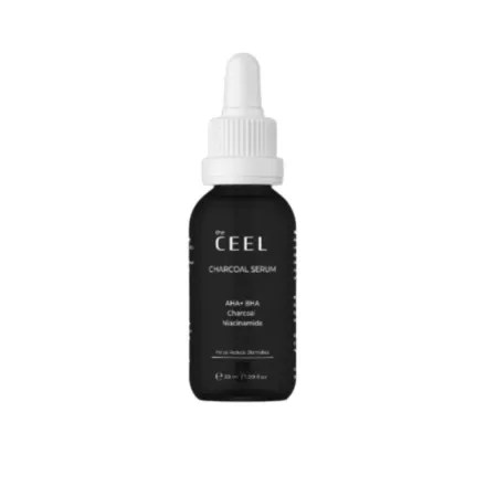 the CEEL Charcoal Serum Aha + Bha Charcoal Niacinamide - 30ml | AHA + BHA - 30 ذا سيل سيروم الفحم والنياسيناميد مل
