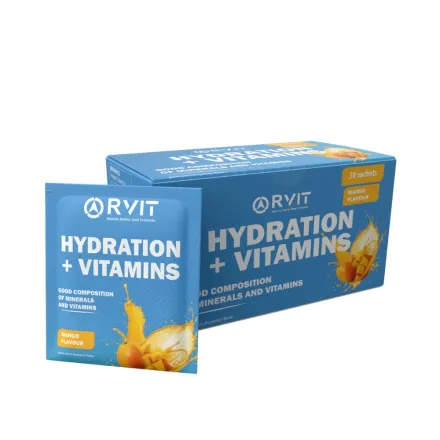 Rvit Hydration electrolytes + Vitamins Good Composition Of Minerals And Vitamins - 30 Sachets | ارفيت هيدريشن + فيتامينات تركيبة جيدة من المعادن والفيتامينات - 30 ظرف