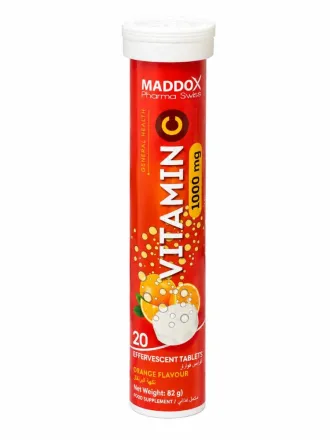 MADDOX Vitamin C 1000mg ORANGE FLAVOUR - 20 Effervescent Tablets - 82g | مادوكس فوار فيتامين سي طعم برتقال - 82غ