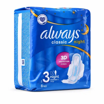 Always Classic Night 3D - 8 Pads | أولوليز فوط نسائية ليلية - 8 قطع