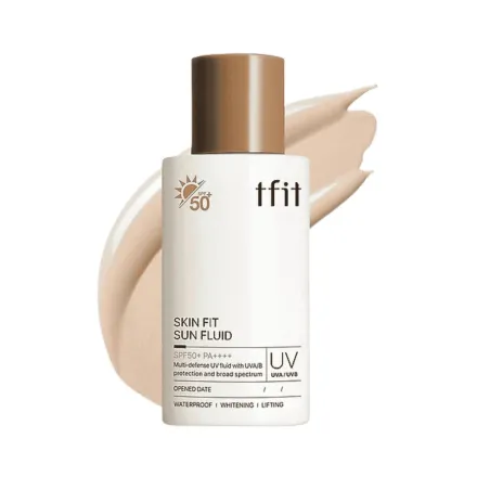 tfit Skin Fit Sun Fluid SPF50+ PA++++ - 50g | تي فيت واقي شمسي مع لون سكين فيت - 50 غ