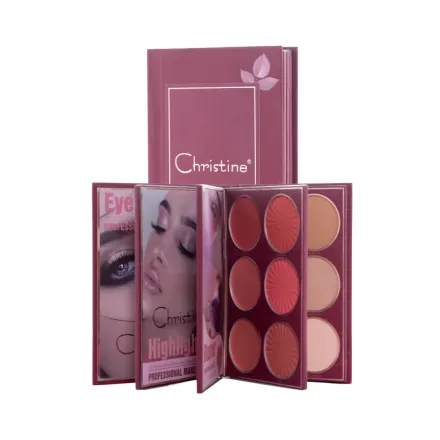 Christine Kristen 4 in 1 Palette Notebook Eye Shadow + Illuminator + Blush + Contour | كريستين باليت 4 في 1 اي شادو + هايلايتر + بلاش + كونتور
