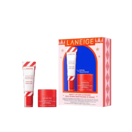 LANEIGE Minty Lip Duo Holiday Set BNIB Candy Cane + Peppermint + Samples - 15g | لانيج مجموعة ترطيب الشفاه بنكهة الحلوى - 15غ