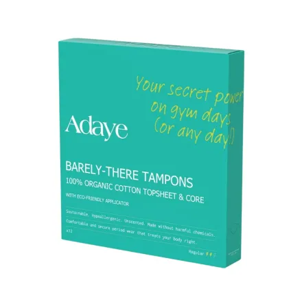 Adaye Barely-There Tampons 100% Organic Cotton Core X 12 | أداي سدادات قطنية للدورة الشهرية – 12 قطعة