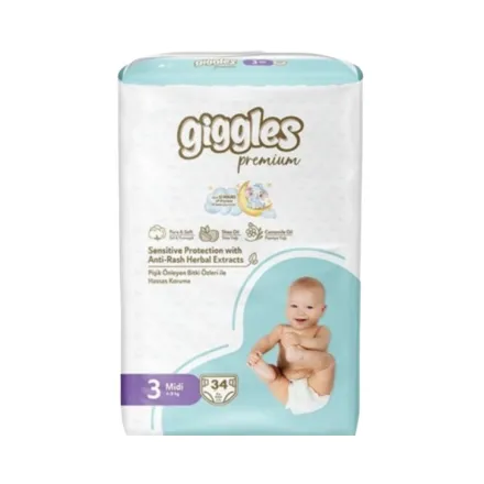 giggles 3 Midi 4_9 kg 34 Pcs|جيجي ليس حفاضات اطفال مقاس 3 -4-9كغ