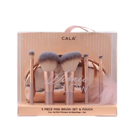 Cala 5 Piece Face & Eye Brush Set & Pouch Iconic Glow | كالا مجموعة فرش مكياج صغيرة