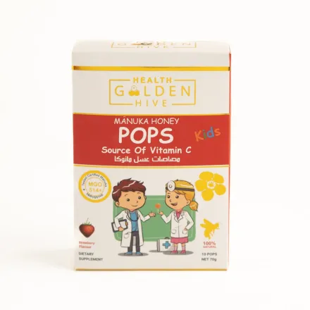 Golden Hive Manuka Pops Strawberry - 10 Pcs - 70g | كولدن هايف مصاصات عسل مانوكا بنكهة الفراولة - 70غ